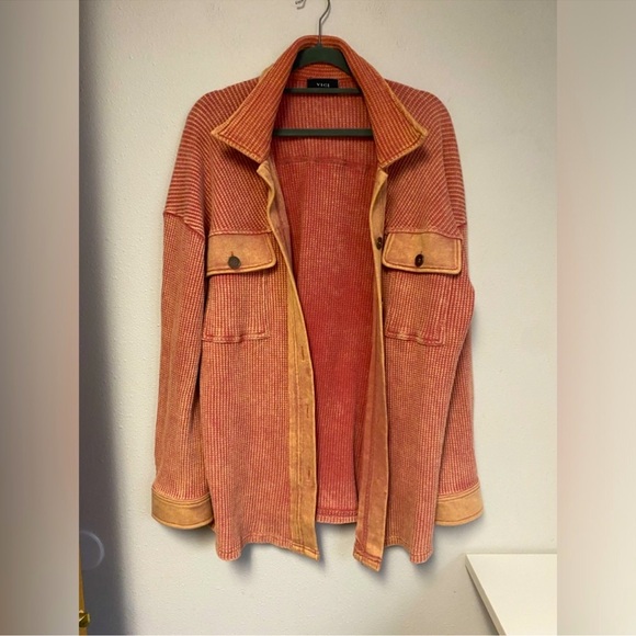 Vici Jackets & Blazers - Vici Rigo Coral Pink Orange Sherbet Waffle Knit Oversized Button Down Shacket Sm